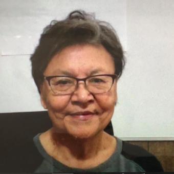 Photo of Barb Nolan, short dark hair, browline glasses, black and gray baseball shirt, with a subtle smile.