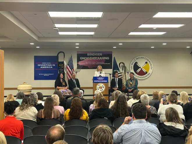 Jill Biden speaking at BMCC